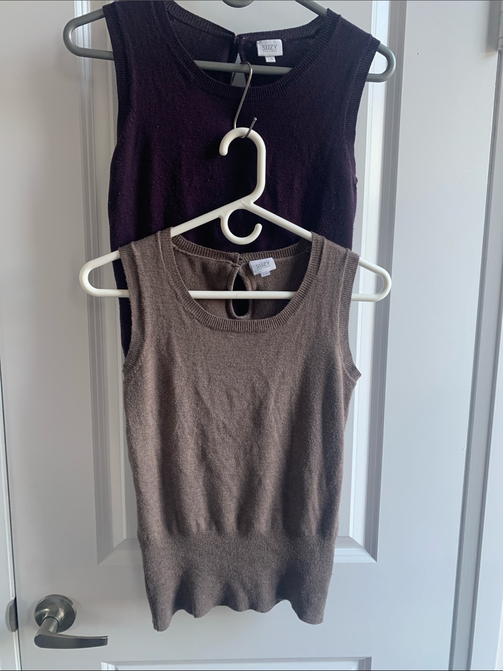 Suzy Shier Plum and Taupe Sleeveless Knit Tank Tops